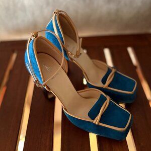 FENDI Pumps/Heels Suede Blue/Tan Size EU 38 US 8